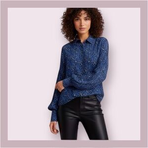 Zara Blue Animal Print Long Sleeve Boho Blouse Size M